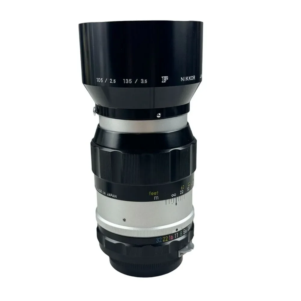 Nikkor-Q Nippon Kogaku Nikon135mm f/3.5 Auto Lens, Hood, Filter, Caps